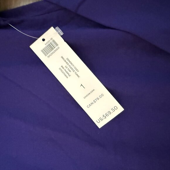 Chicos Zenergy Tunic Top Purple Cozy Brushed Fleece Cowl Neck Size 1 US Medium - Picture 5 of 11